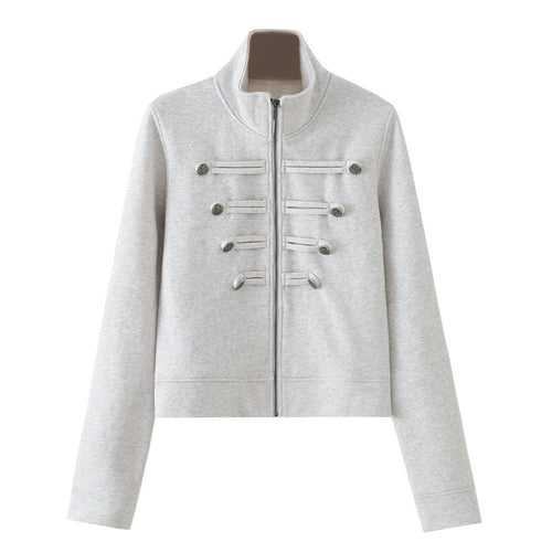 Damen Kurz geschnittene Sweatjacke mit Stehkragen und dekorativen Zierpaspeln Echo Archiv