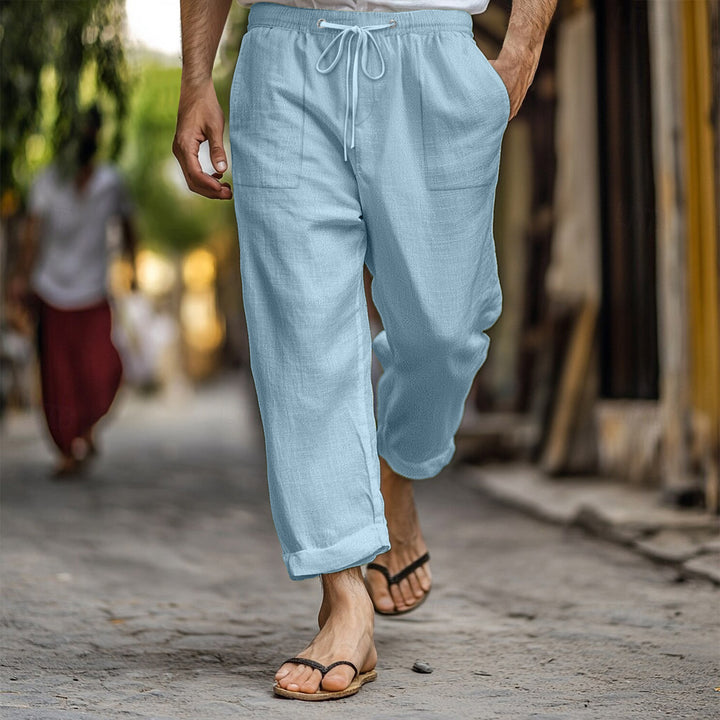 Herren luftige Leinenhose mit elastischem Kordelzug und praktischen Seitentaschen Echoarchiv
