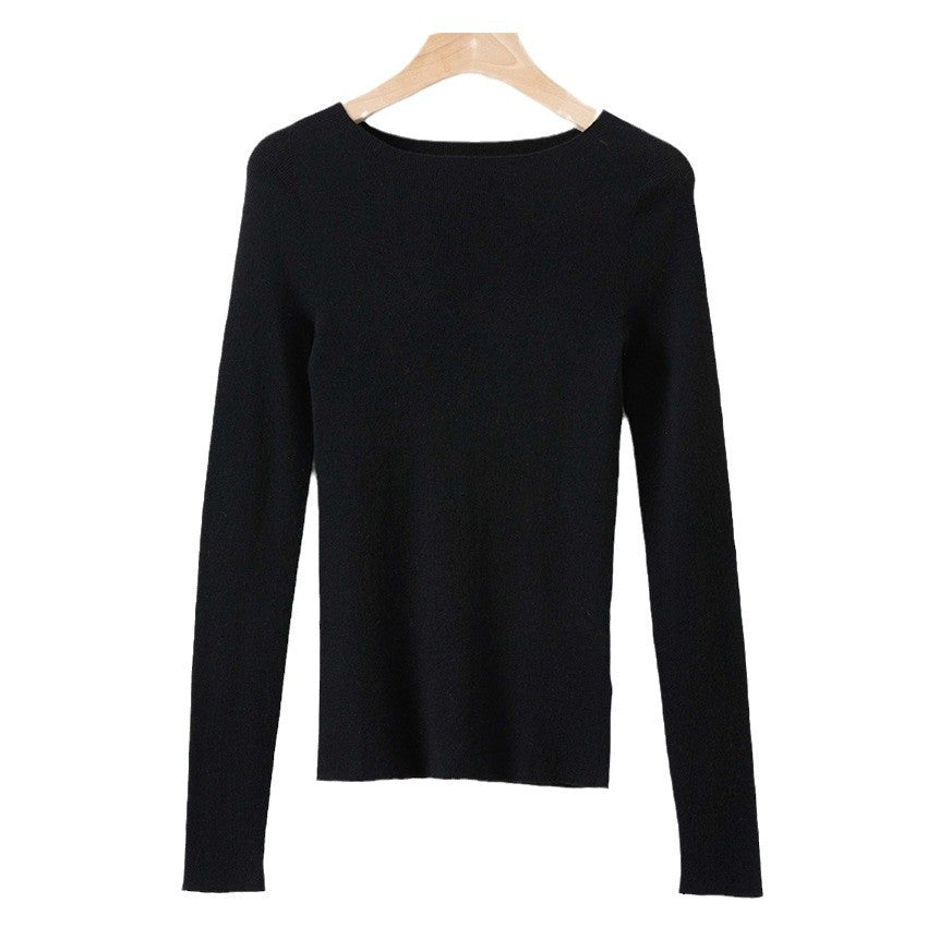 Damen Feiner Langarm-Feinstrickpullover mit U-Boot-Ausschnitt und figurbetonter Passform Echoarchiv