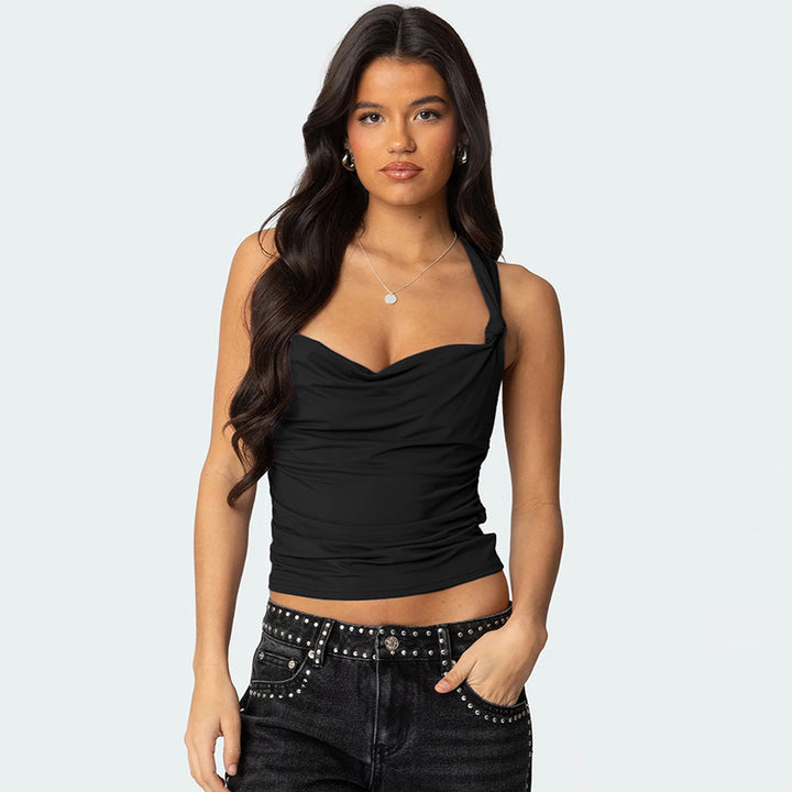Damen modisches Top mit Knoten-Detail und Raffungen Echo Archiv