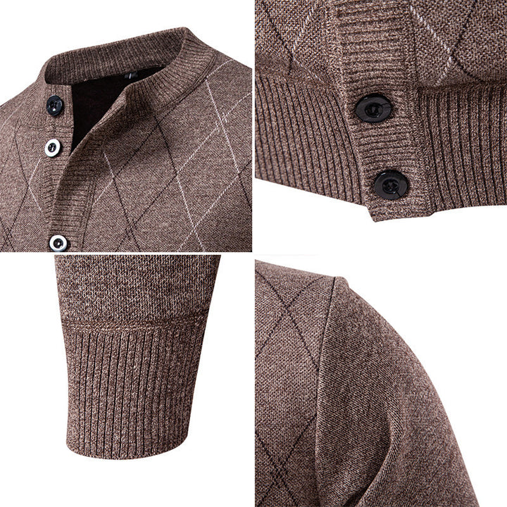 Herren Strickjacke mit modernem Rautenmuster und praktischen Taschen Echoarchiv