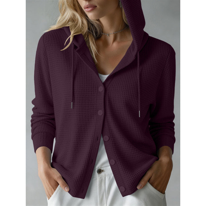 Damen Kapuzen-Strickjacke mit Waffelstruktur und Knopfleiste Echoarchiv
