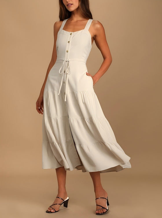 Damen Maxikleid mit nostalgischem Knopfverschluss und verstellbaren Trägern Echo Archiv