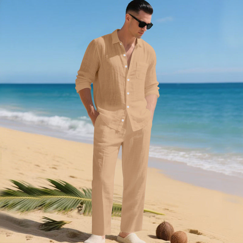 Herren leichtes Leinen-Outfit mit stilvollem Hemd und eleganter Hose Echoarchiv