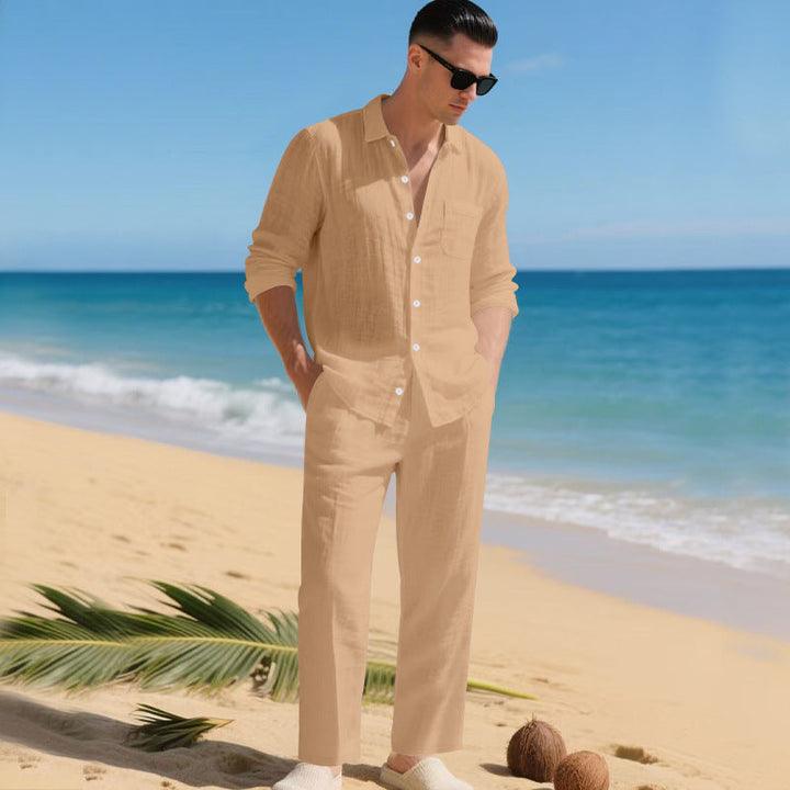 Herren leichtes Leinen-Outfit mit stilvollem Hemd und eleganter Hose Echoarchiv