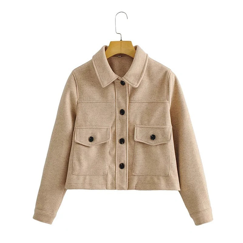 Damen Kurze Wollmix-Übergangsjacke mit aufgesetzten Pattentaschen Echo Archiv
