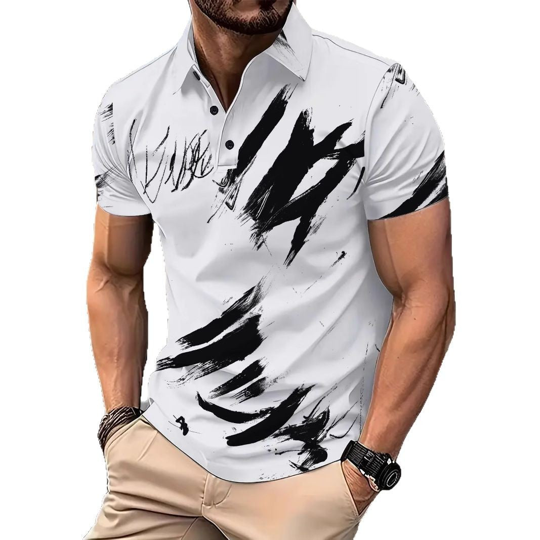 Herren Poloshirt mit kreativem Pinselstrich-Design Echoarchiv