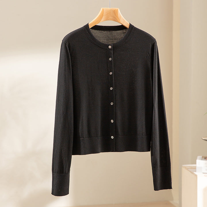 Damen Kurzgeschnittene Feinstrick-Cardigan mit Rundhalsausschnitt und tonaler Knopfleiste Echoarchiv