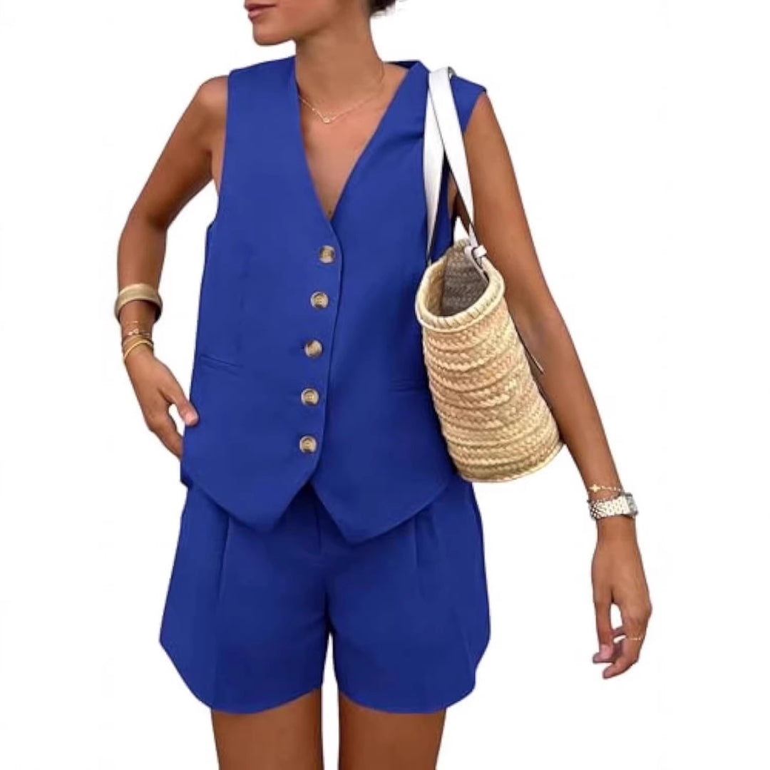 Damen elegantes Jumpsuit-Set mit tailliertem Schnitt und dekorativen Knopfdetails Echo Archiv