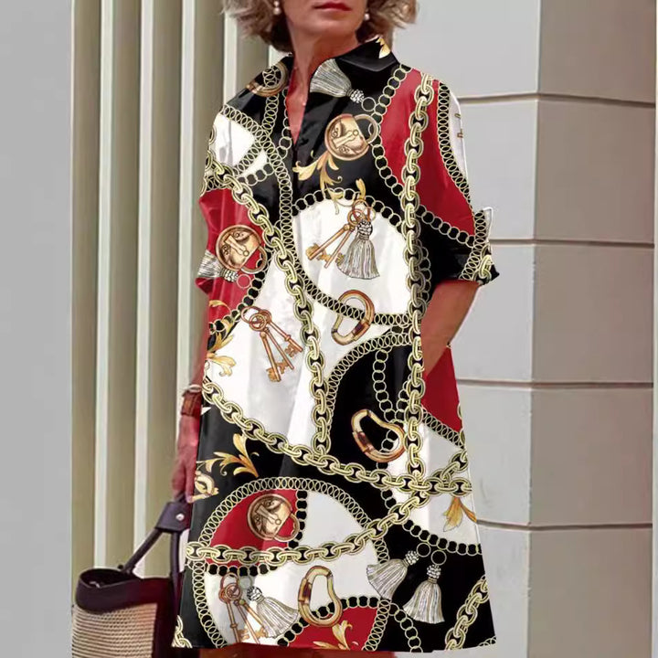 Damen nan A-Linien Hemdblusenkleid mit aufgekrempelten 3/4-Ärmeln und seitlichen Eingrifftaschen Echo Archiv