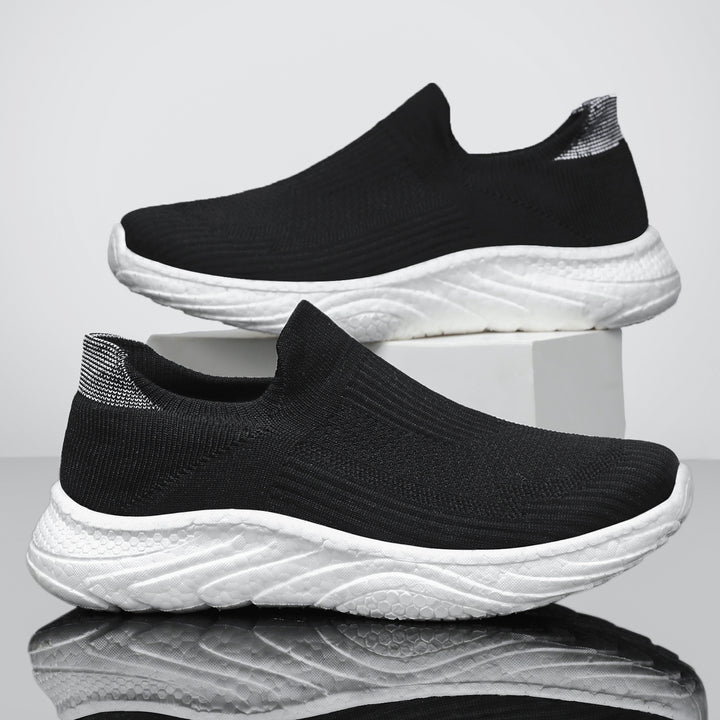 Damen nan nahtloser Strick-Slip-On Komfort-Laufschuh mit sockenähnlichem Schaft und gedämpfter Wellen-EVA-Sohle Echo Archiv