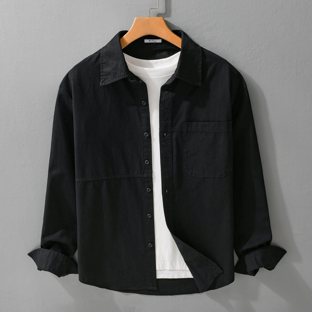 Herren Leichtes Hemdjacken-Overshirt aus gewaschenem Baumwoll-Twill mit Brusttasche Echoarchiv