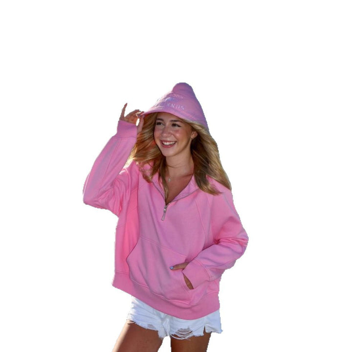 Damen oversized Kapuzenpullover mit kurzem Reißverschluss, Kängurutasche und leichtem Fleecefutter – Auréline