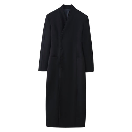 Damen Langer minimalistischer Mantel mit verdeckter Knopfleiste und aufgesetzten Taschen Echo Archiv