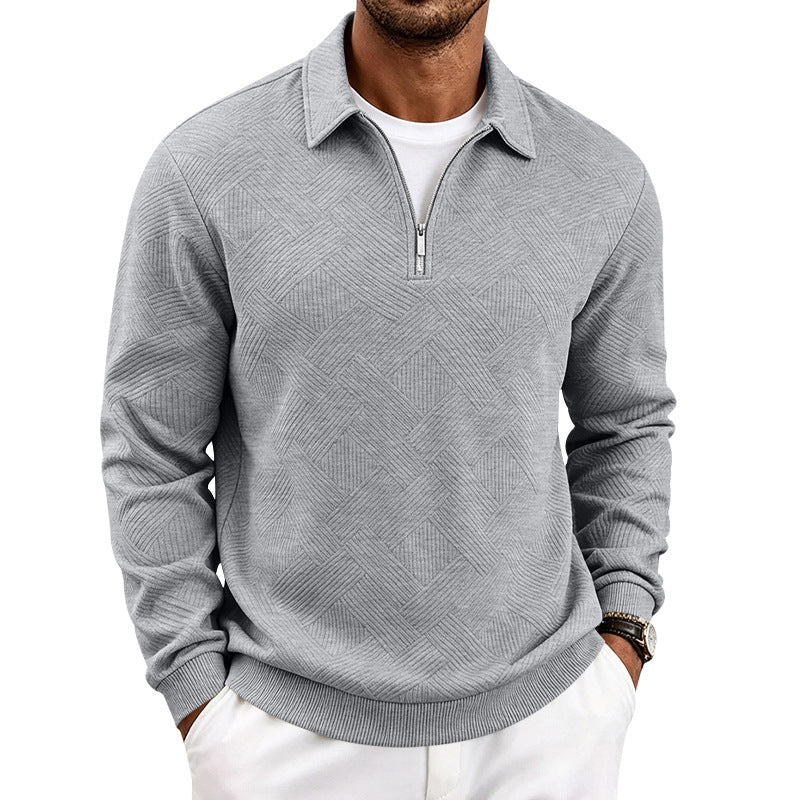 Herren Feinstrukturierter Halbzip-Pullover mit grafischer Waffelstrick-Optik und Stehkragen Echoarchiv