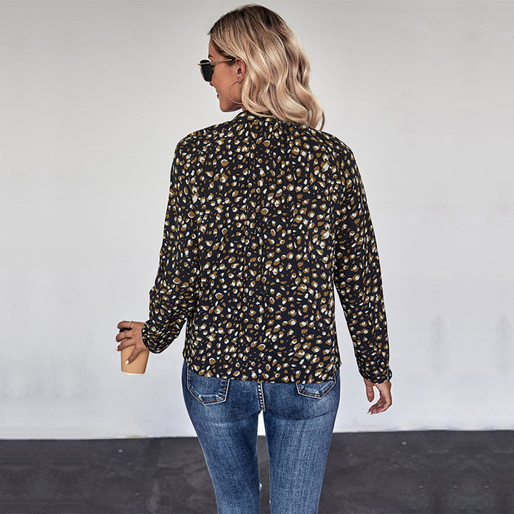 Damen Leichte Viskose-Bluse mit Rundhalsausschnitt, langen Ärmeln und abstraktem Print Echoarchiv