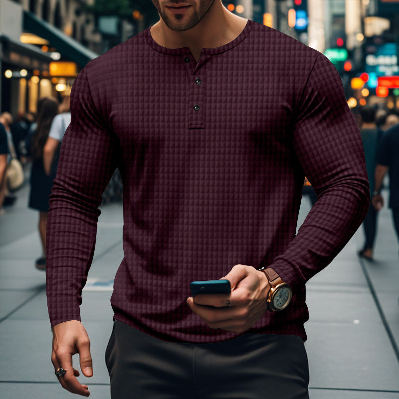 Herren Langarm-Henley-Shirt mit strukturiertem Design Echoarchiv