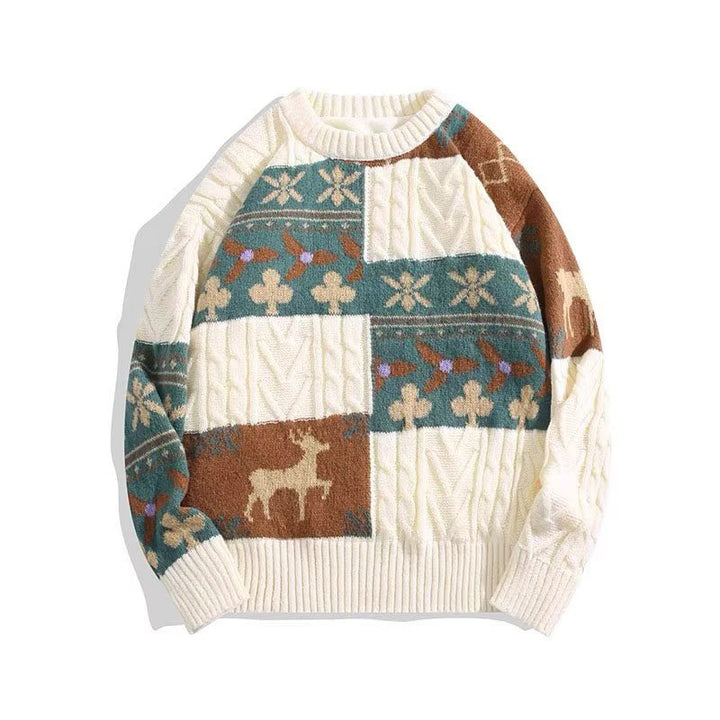 Damen Gemusterter Oversized Pullover mit Stehkragen Echoarchiv