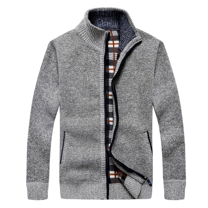 Herren Strick-Cardigan mit Fleece-Innenfutter, Stehkragen und Reißverschluss Echo Archiv