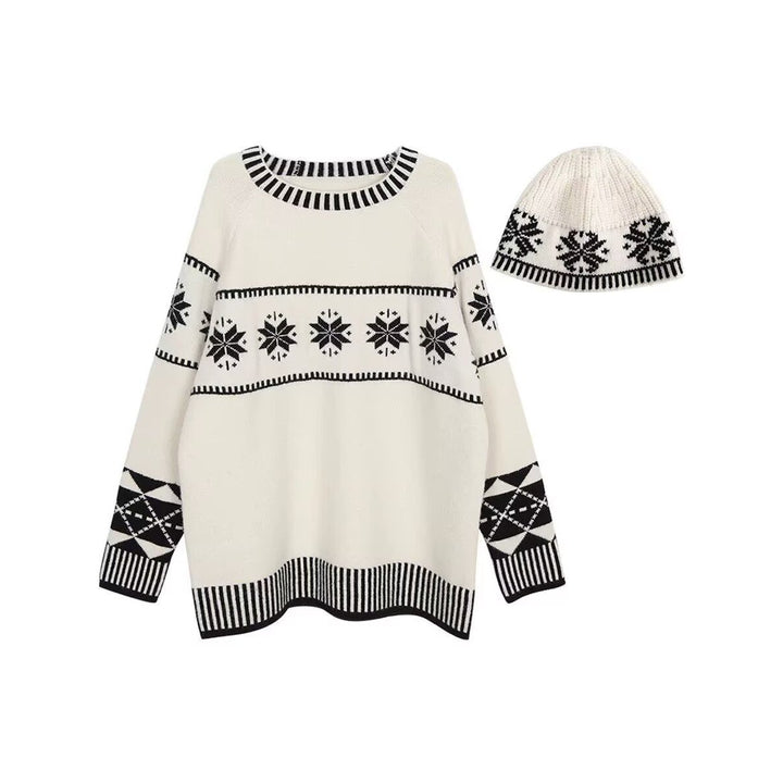 Damen Gemütlicher Grobstrickpullover mit Wintermotiv Echoarchiv