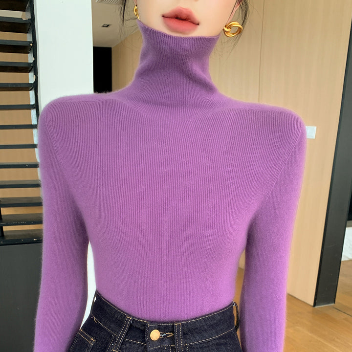 Damen Schlanker Feinstrickpullover mit hohem Rollkragen und feiner Rippstruktur Echoarchiv