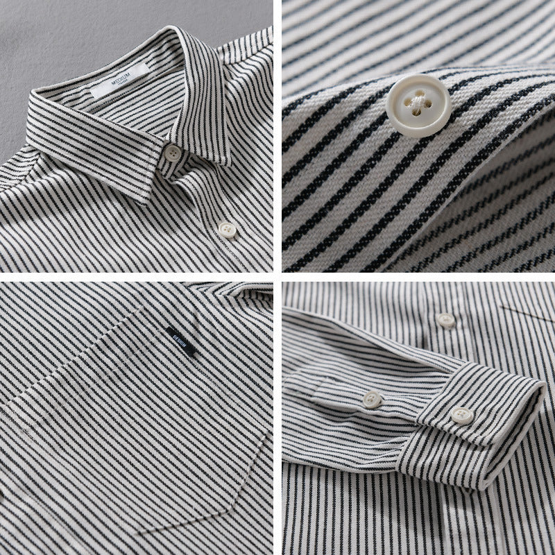 Herren Leichtes Nadelstreifen-Hemd im Layering-Overshirt-Stil mit Kentkragen und aufgesetzter Brusttasche Echoarchiv
