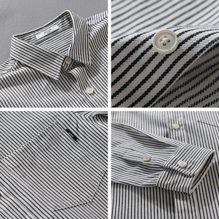 Herren Leichtes Nadelstreifen-Hemd im Layering-Overshirt-Stil mit Kentkragen und aufgesetzter Brusttasche Echoarchiv
