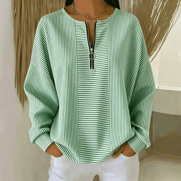 Damen Oversize Pullover mit feiner Rippstruktur und kurzem Zipper Echo Archiv