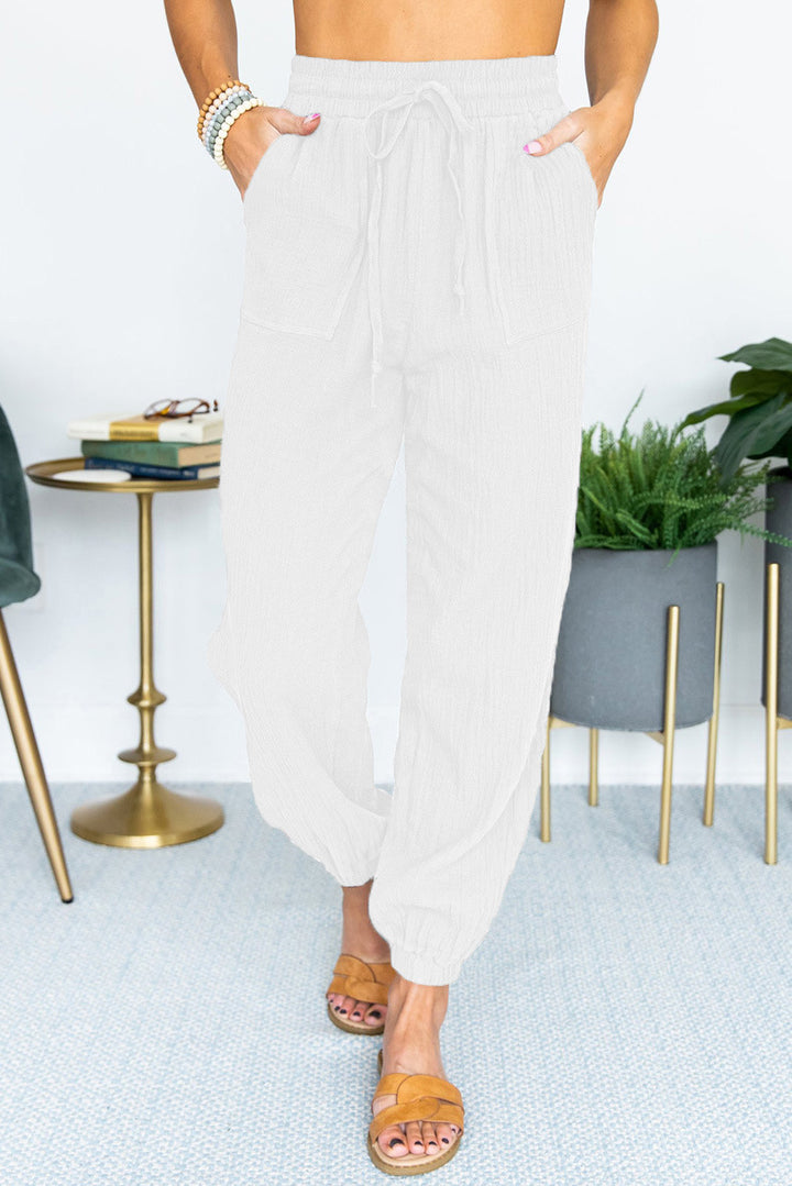 Damen Leichte Leinen-Joggerhose mit Tunnelzug, aufgesetzten Taschen und elastischen Bündchen Echo Archiv