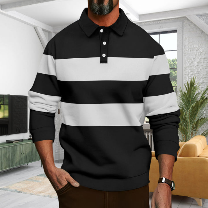 Herren Langarm Poloshirt mit modischem Streifenmuster und Knopfleiste Echoarchiv