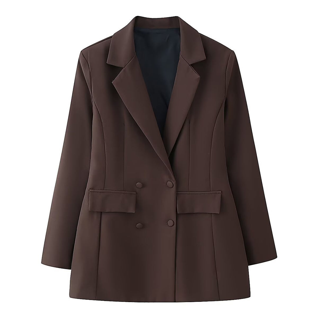 Damen 20+ taillierter doppeltreihiger Blazer mit Pattentaschen und fein strukturierter Silhouette Echo Archiv
