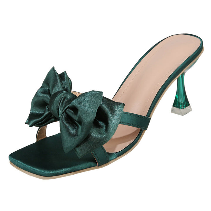 Damen Satin-Mules mit großer Zierschleife und transparentem Stiletto-Absatz – Lioré