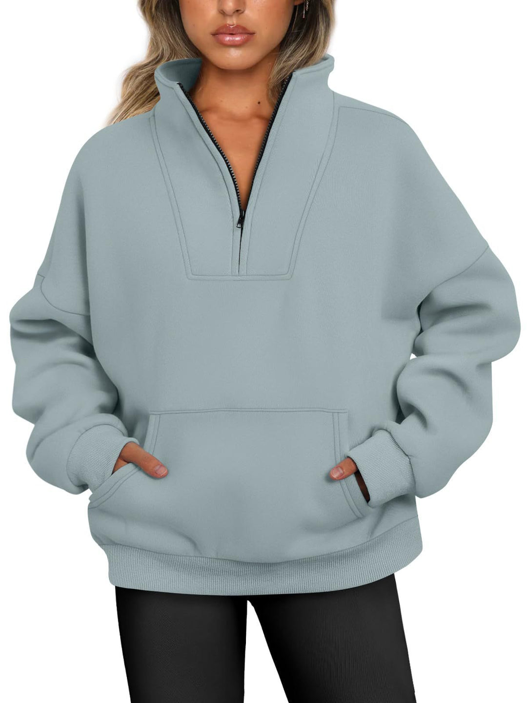 Damen nan oversized Halbzip-Hoodie mit hohem Stehkragen, Kängurutasche und gerippten Bündchen Echo Archiv