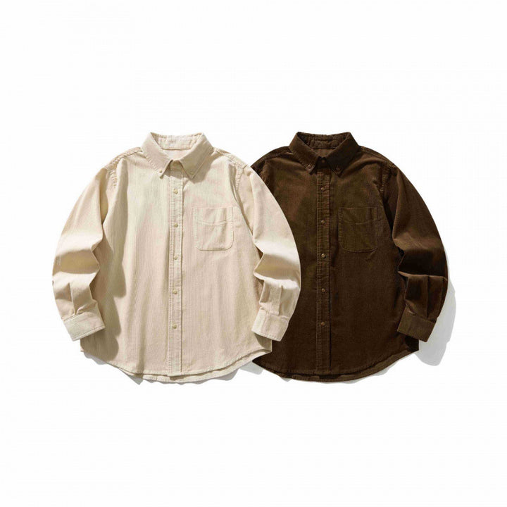 Unisex Kastenförmiges Cord-Hemd im Overshirt-Stil mit Button-Down-Kragen und aufgesetzter Brusttasche Echo Archiv