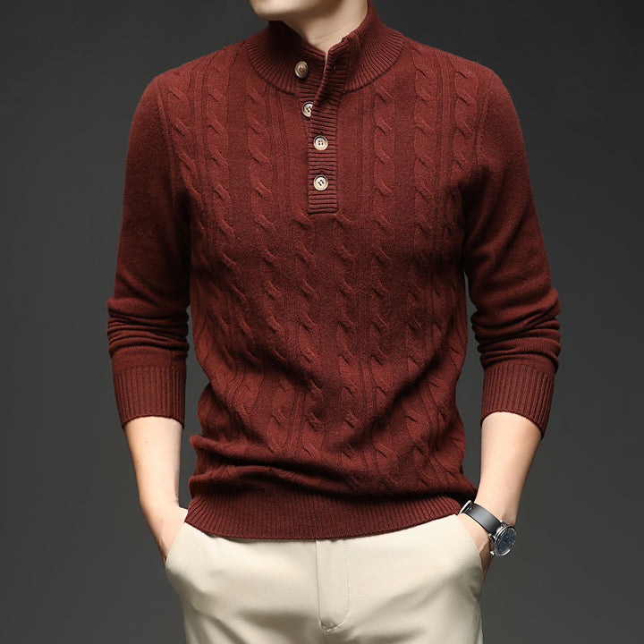Herren Strickpullover mit Stehkragen und Knopfleiste Echoarchiv