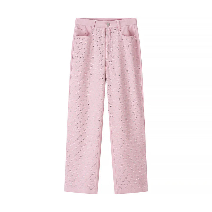 Damen nan hochtaillierte Straight‑Leg Hose mit Diamant‑Perforation und Eingrifftaschen Echo Archiv