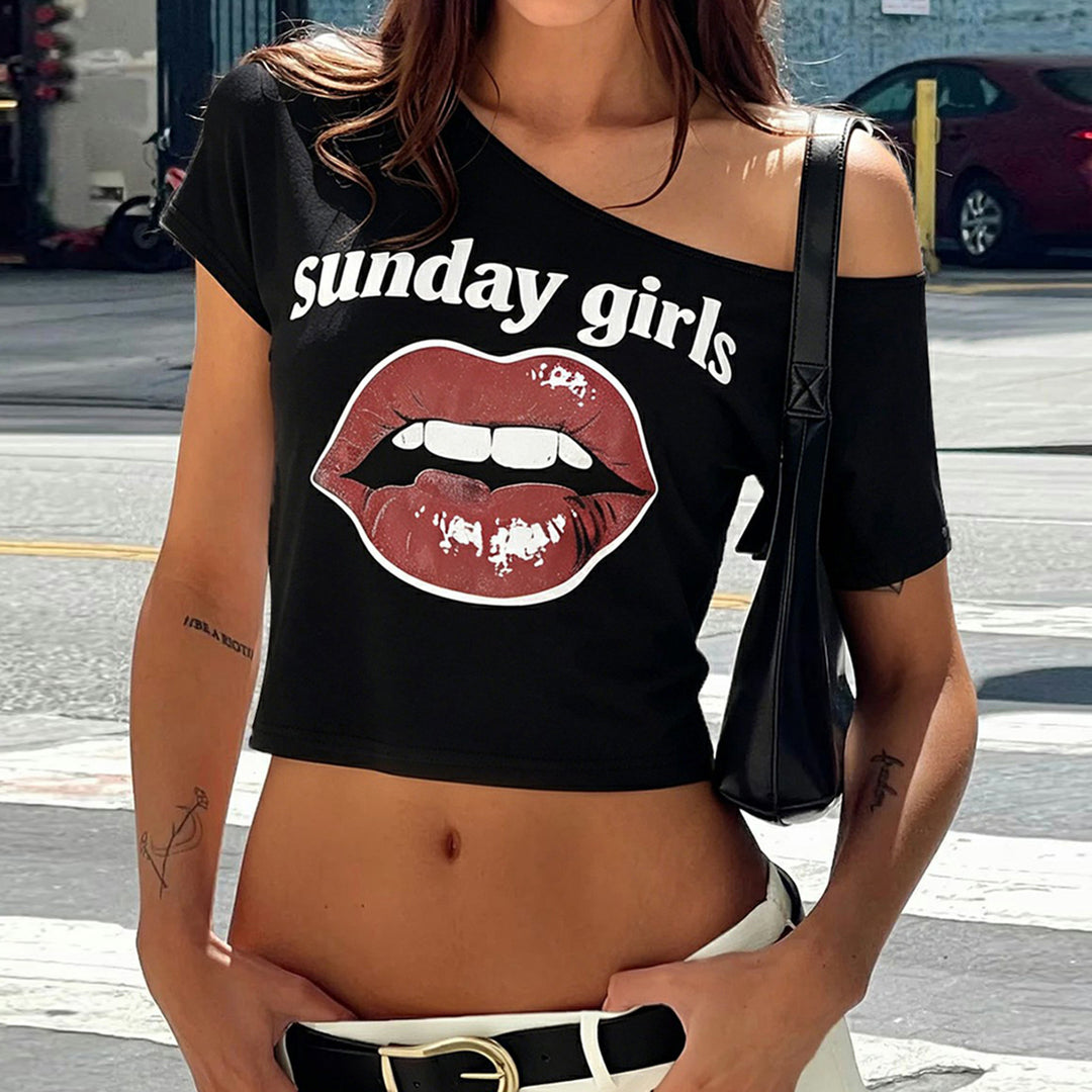 Damen Trendiges Crop-Top mit modernem Lippenprint Echo Archiv