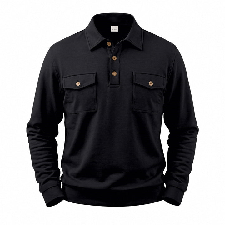 Herren Langarm-Polo-Sweatshirt mit aufgesetzten Brusttaschen Echoarchiv