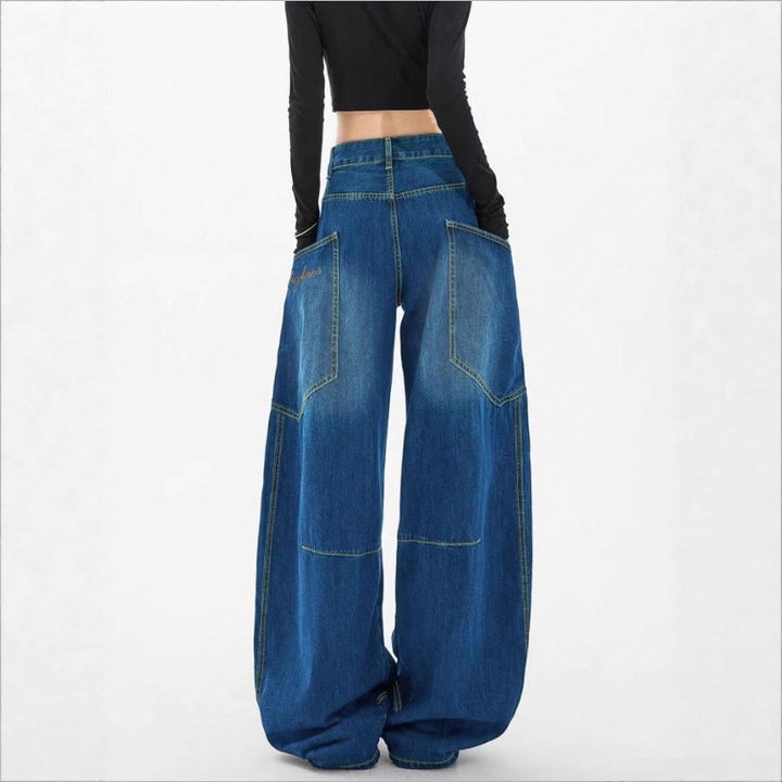 Damen Weite High-Waist Balloon-Jeans mit Utility-Taschen und kontrastierenden Nähten Echo Archiv
