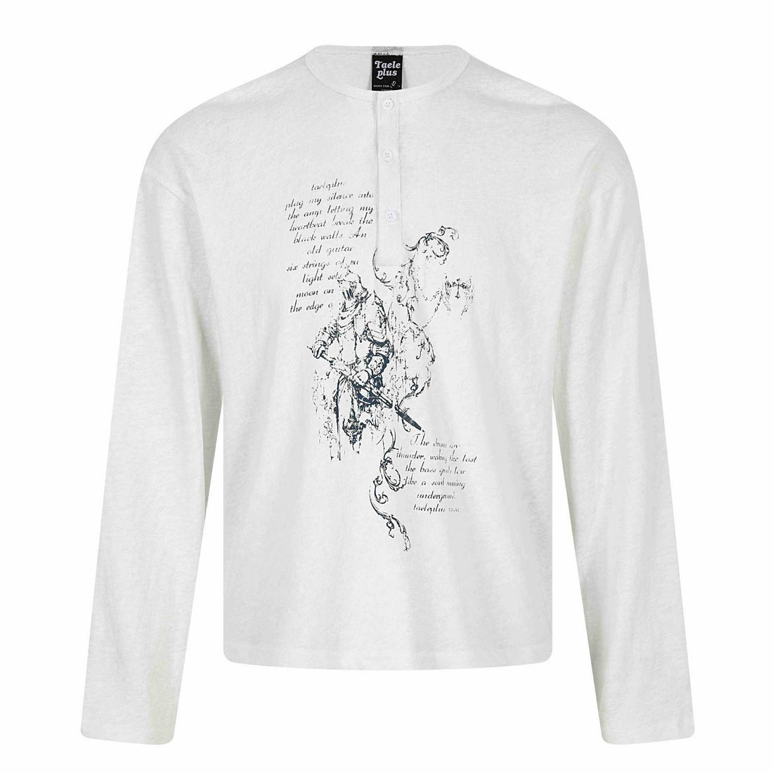 Unisex Langärmeliges Henley-Shirt mit knöpfbarer Brustleiste und Vintage-Illustrationsprint Echoarchiv
