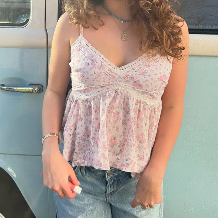 Damen Spitzen-Cami-Top mit floralem Design und lockerem Schnitt Echo Archiv
