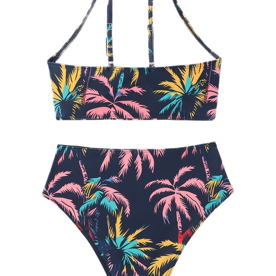 Damen Sportliches Bikini-Set mit hohem Kragen und tropischem Design Echo Archiv