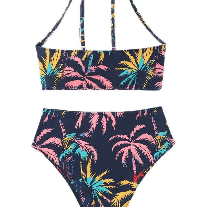 Damen Sportliches Bikini-Set mit hohem Kragen und tropischem Design Echo Archiv