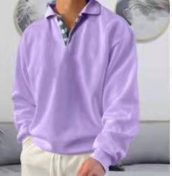 Herren Langarm Polohemd mit elegantem V-Ausschnitt und stilvollen Kontrastdetails Echoarchiv