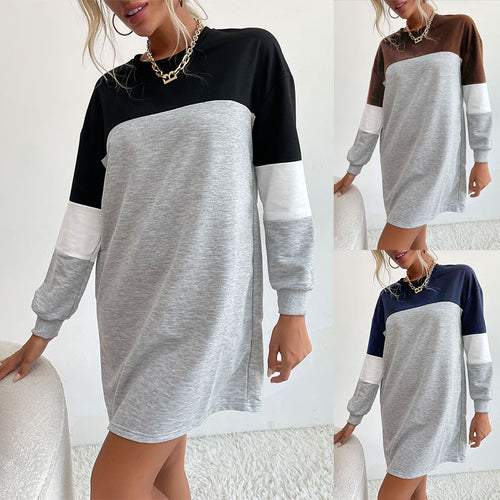 Damen Colorblock-Sweatkleid mit Rundhalsausschnitt und legerer Passform – Élara