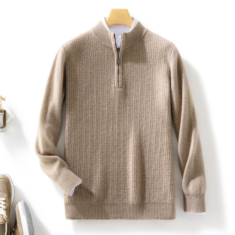 Herren Halbhoher Feinstrick-Pullover mit kurzem Stehkragen und Halbzipper Echoarchiv