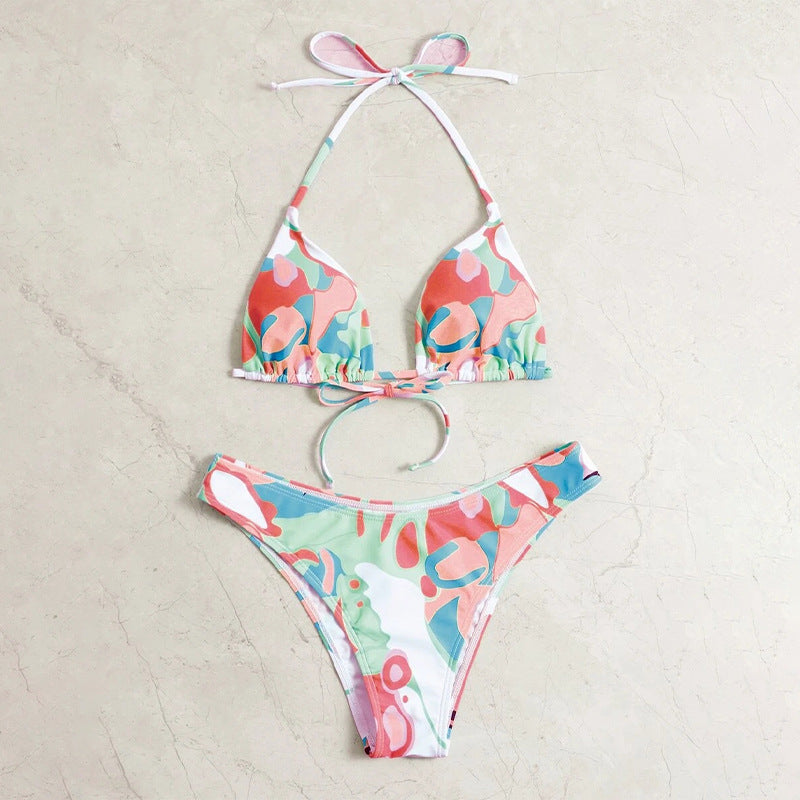 Damen Triangel-Bikini-Set mit verstellbaren Trägern und kreativem Print Echo Archiv