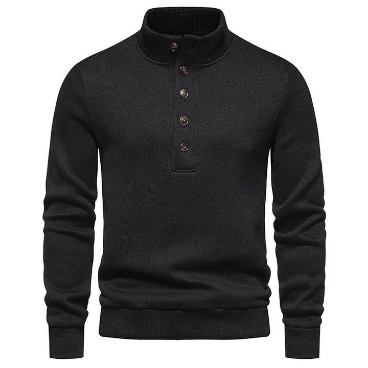 Herren Komfortabler Feinstrick-Pullover mit Knopfleiste und Stehkragen Echo Archiv