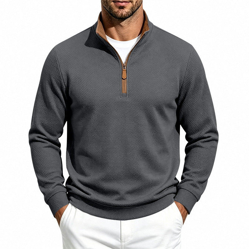 Herren Halbzip-Pullover mit Waffelstruktur und Kontrastkragen Echoarchiv