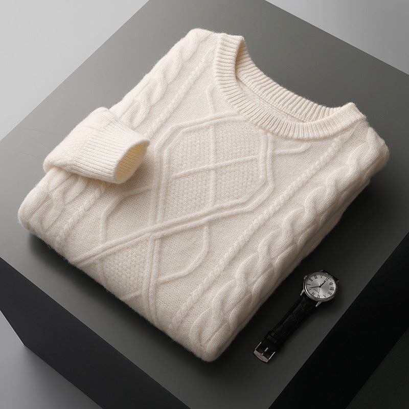 Herren Strickpullover mit aufwendigem Zopfmuster und Rundhalsausschnitt Echoarchiv